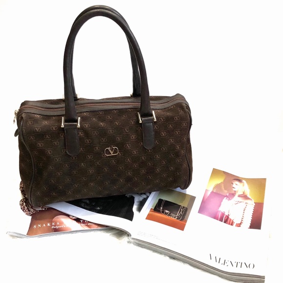 Valentino Handbags - VALENTINO Vintage Suede Leather Monogram Brown Bag